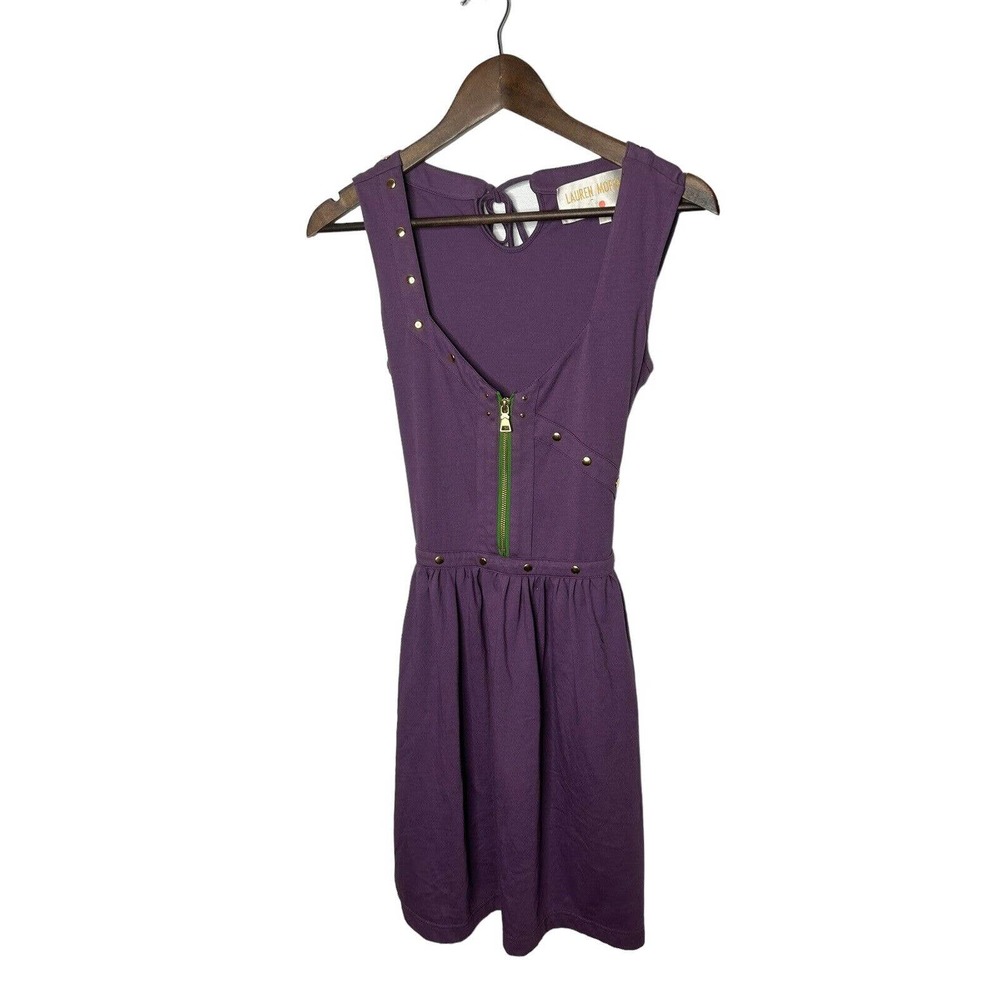 Lauren Moffatt purple sz 8‎ purple knit gold studs zipper dress womens